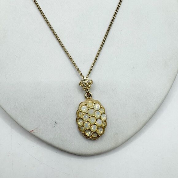 Emmons Vintage Opalescent Rhinestone Pendant Necklace  20” - Picture 8 of 11